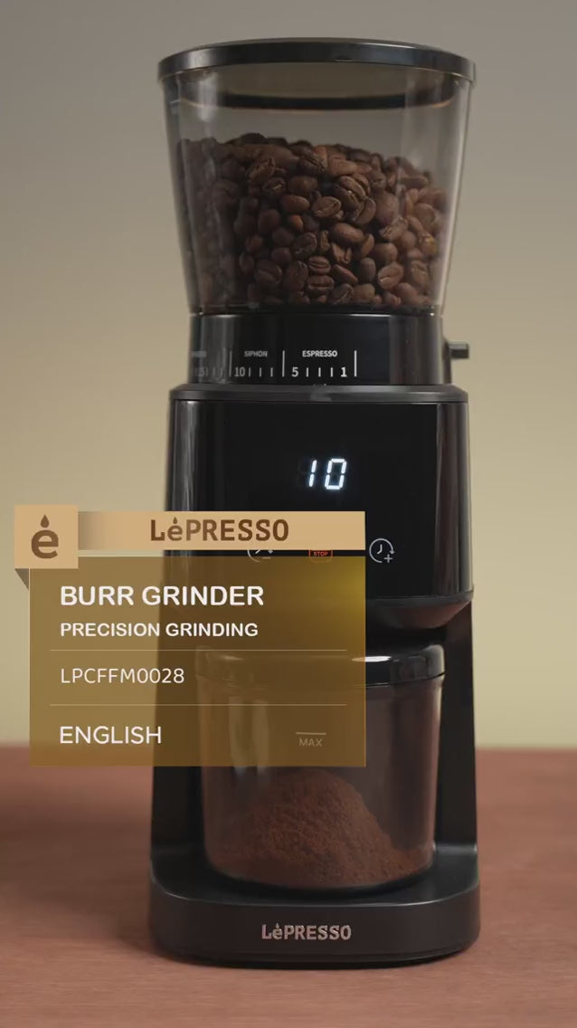 مطحنة قهوة مخروطية احترافية 165 واط مع مؤقت وتحكم دقيق – أسود (LPCFFM0028) من LéPresso-4