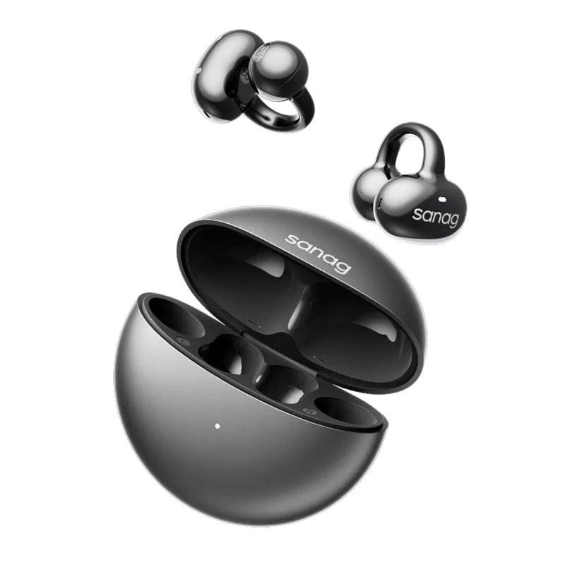 SANAG S6S Open-Ear True Wireless Earbuds Bluetooth 5.3, AI Noise Reduction, 38 Hours Playtime, Touch Control, Clip-On Design – Black / Blue