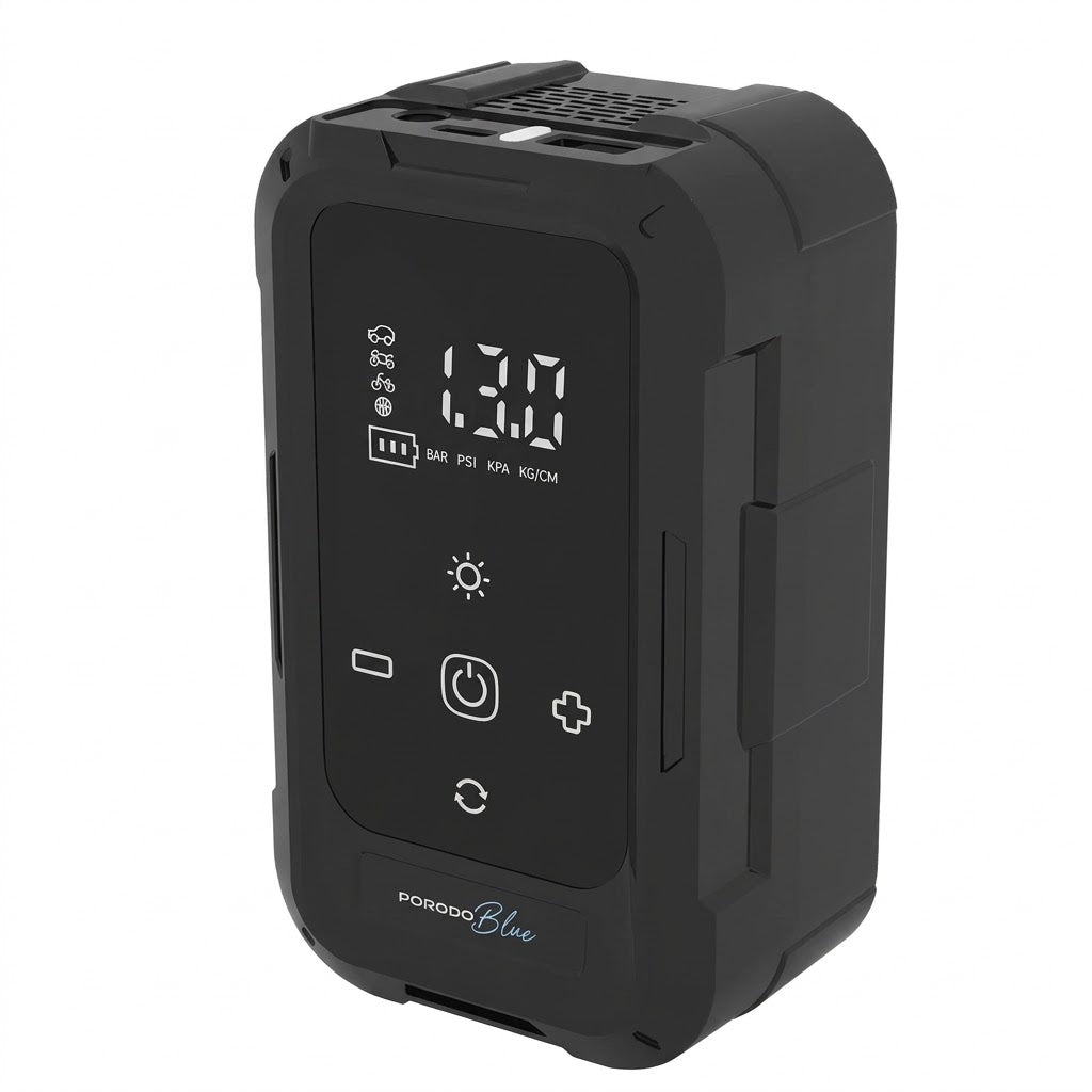 PORODO Blue Airo BATTERY Car TYRE INFLATOR WITH POWERBANK BLACK