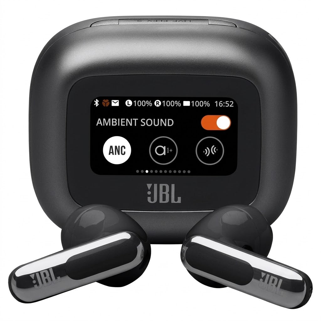 سماعات JBL LIVE FLEX 3 اللاسلكية الحقيقية، عازلة للضوضاء، بتصميم مفتوح، مع علبة شحن ذكية (أسود)