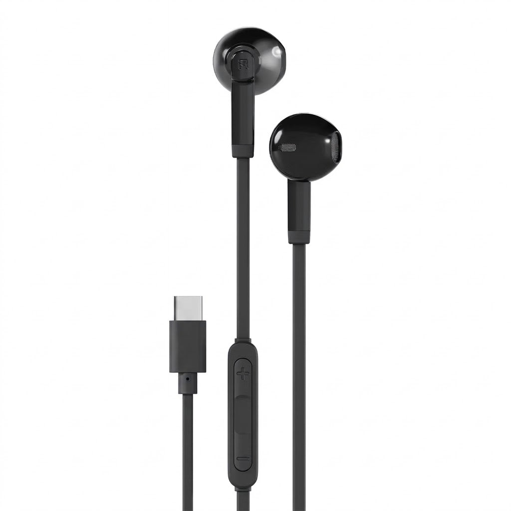 Porodo Soundtec سماعة أذن نصف داخلية سلكية Type C مع ميكروفون - أسود