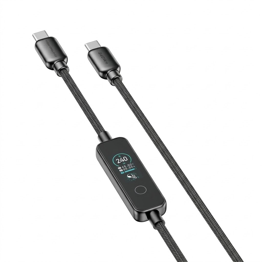 Powerology كابل C إلى C بقوة 240W مع شاشة TFT