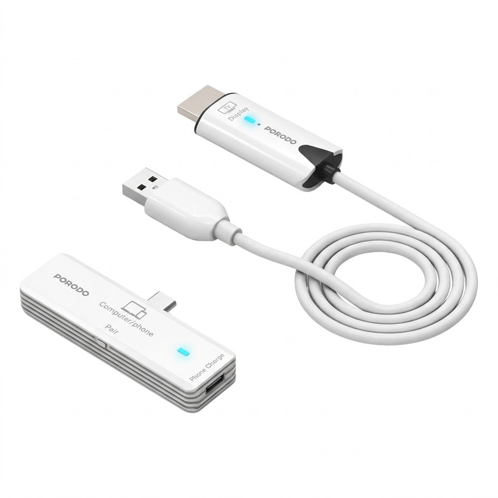 Porodo Wireless HDMI Receiver and Type C Transmitter - White