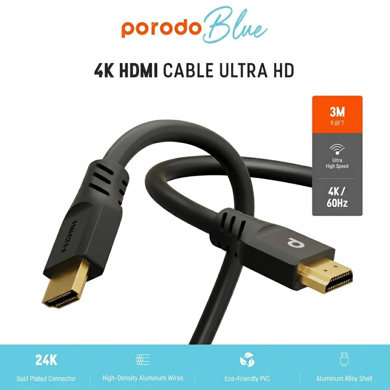 كابل HDMI Porodo 4K – جودة صورة فائقة مع نقل سريع وإشارة مستقرة.-2